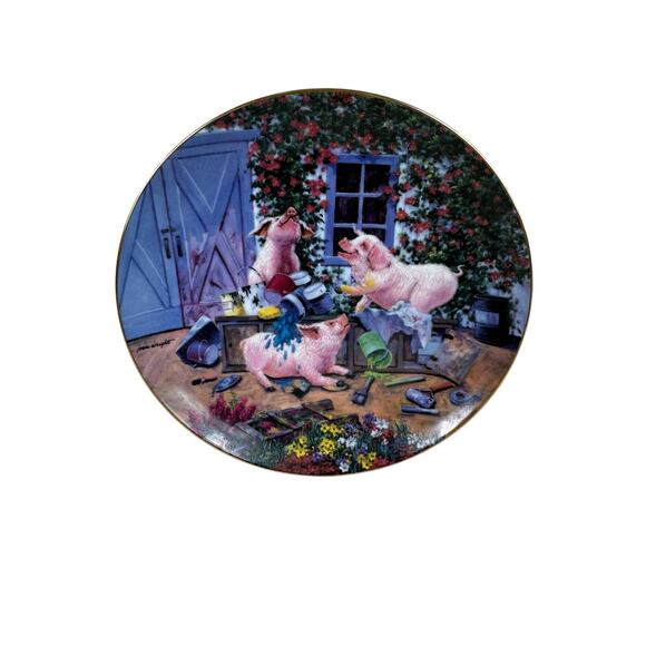 Pigmentation By Joan Wright Pigs In Bloom The Danbury Mint Collectible Plate - Picture 1 of 2